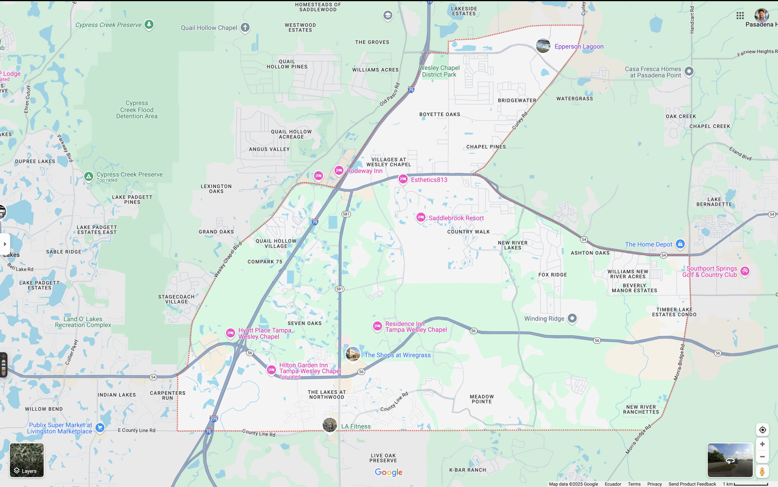 Map of Wesley Chapel, Florida, served by Brewer Law Firm, P.A. from Zephyrhills