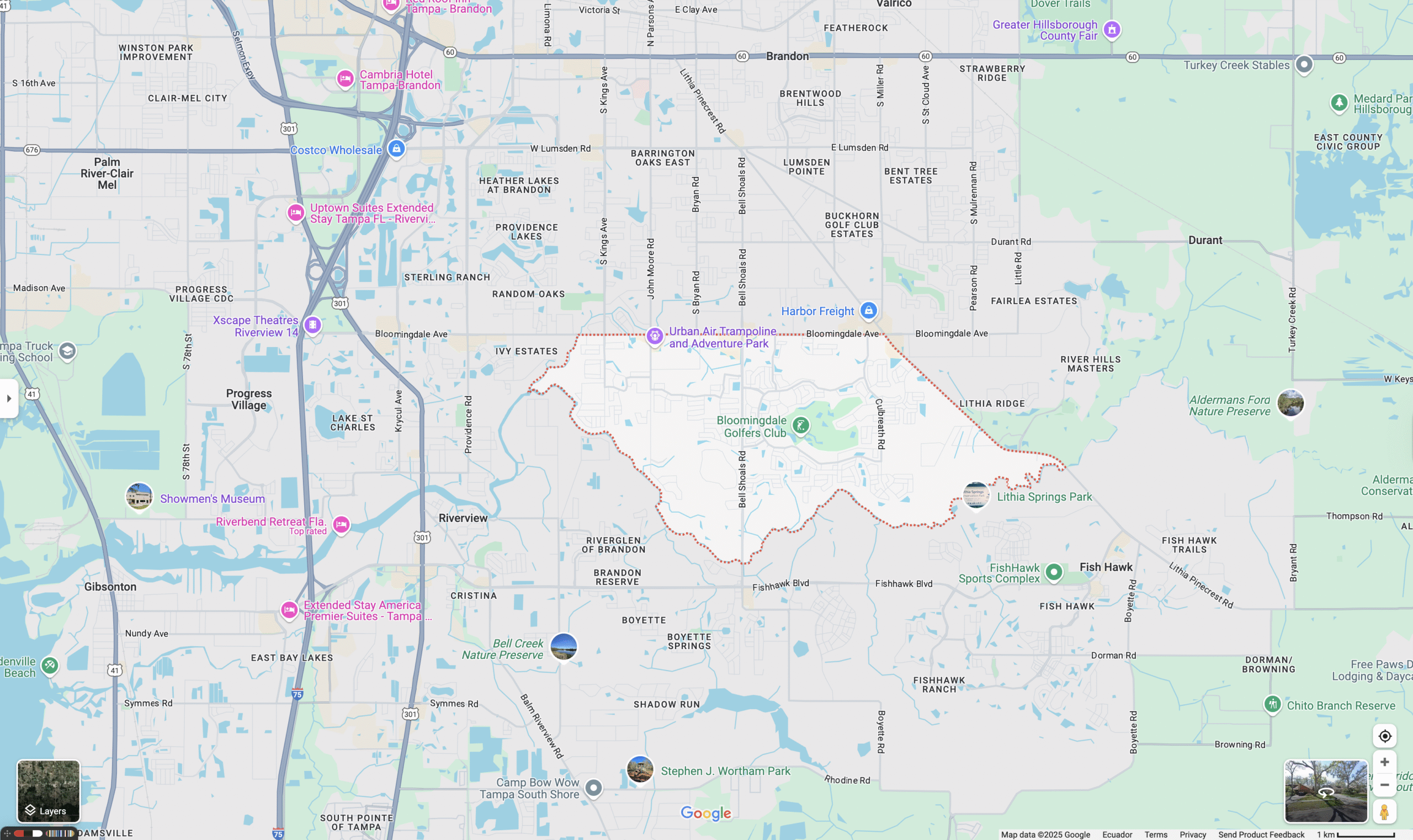 Map of Bloomingdale, Florida, served by Brewer Law Firm, P.A. from Zephyrhills