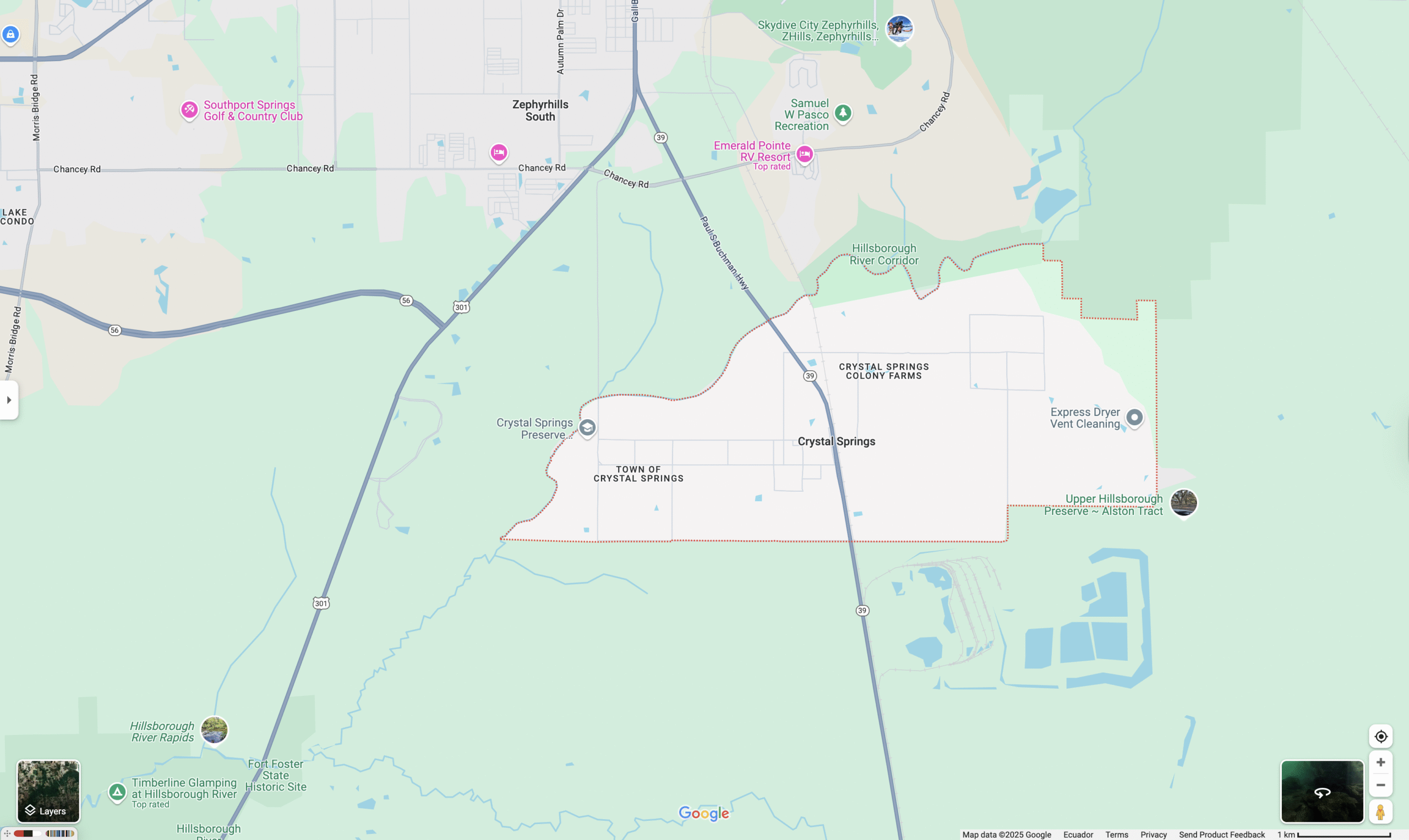 Map of Crystal Springs, Florida, served by Brewer Law Firm, P.A. from Zephyrhills