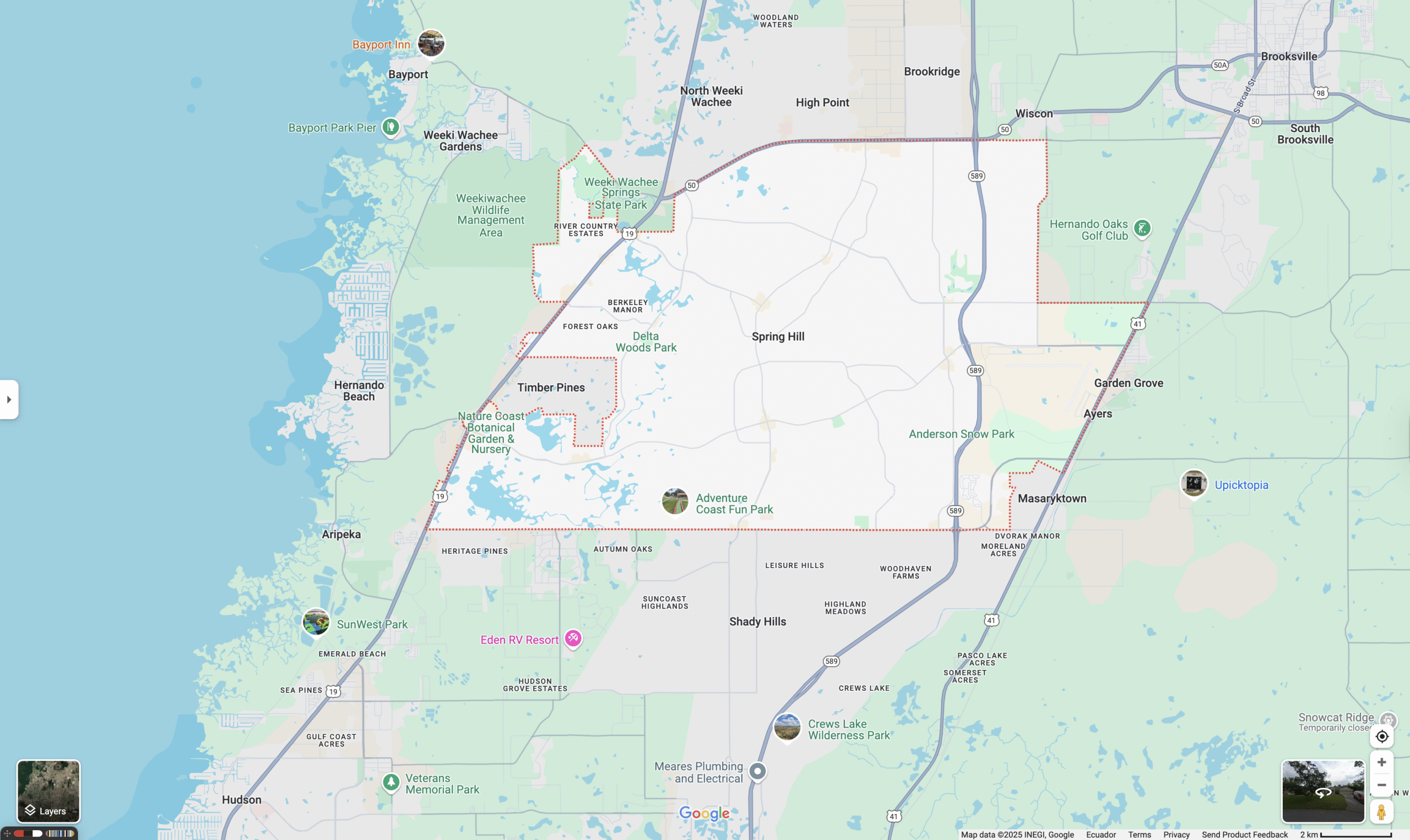 Map of Spring Hill, Florida, served by Brewer Law Firm, P.A. from Zephyrhills